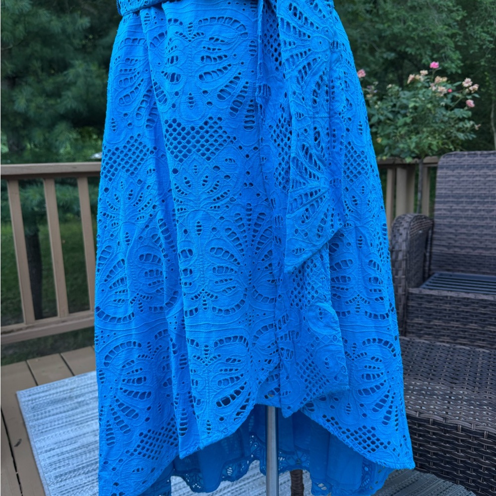 Boston Proper Blue Eyelet Sleeveless Spring Summer Dress MIDI Faux Wrap Sz 2 NWT - Picture 5 of 16